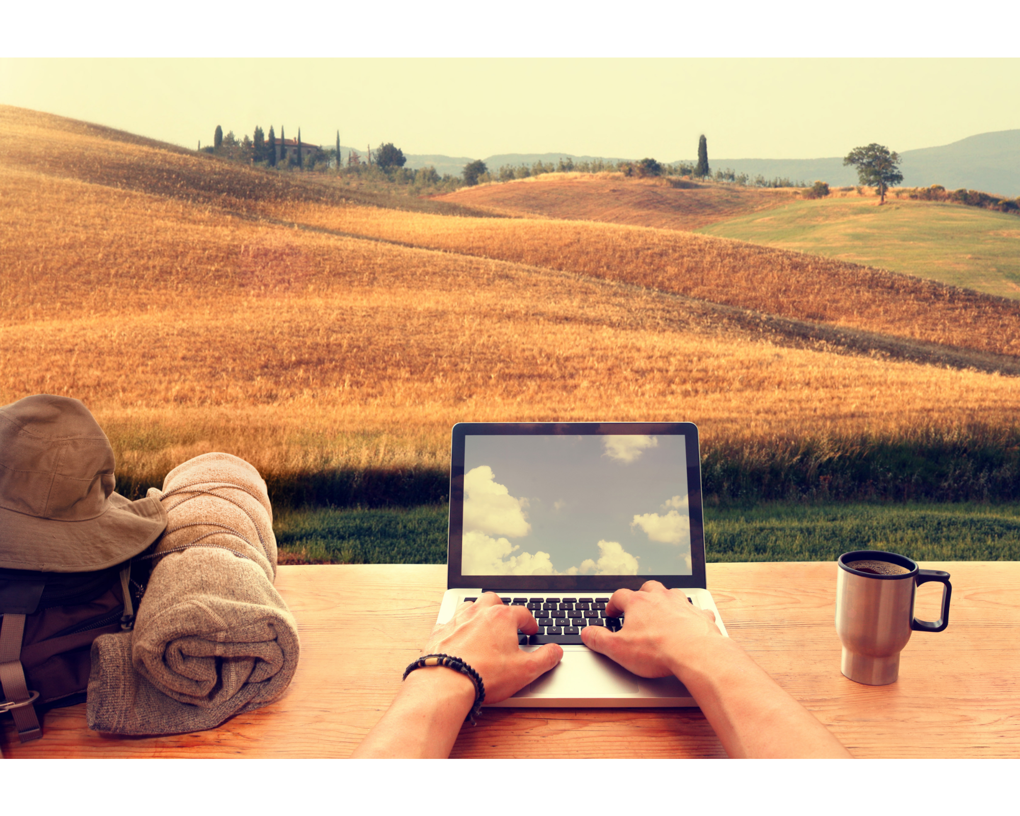 digital nomad office with hill view